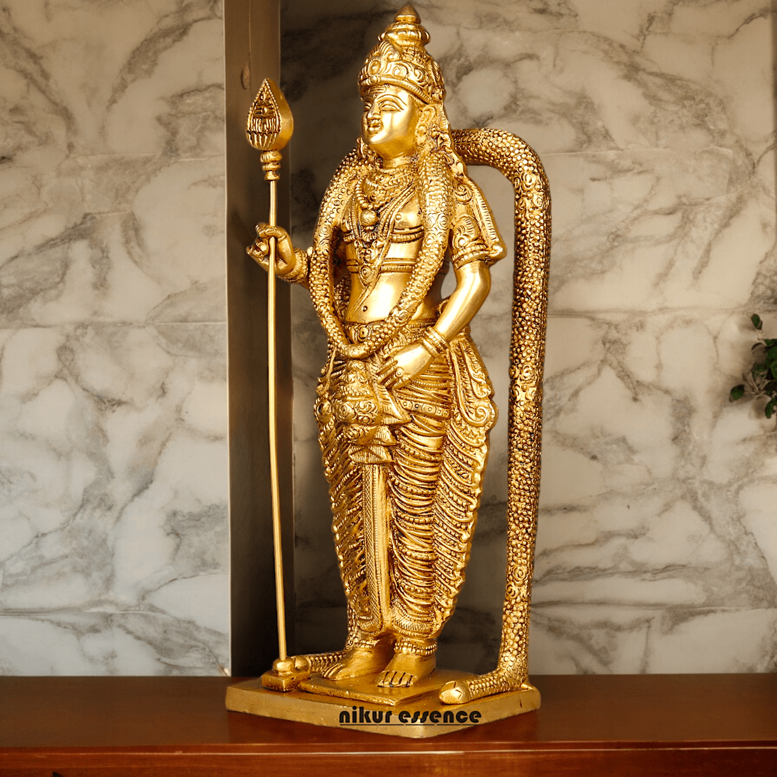 Buy online brass 30 cm Murugan Statue , Exquisite Brass Kartikeya Figurine for Sacred Altars and Home Décor by Nikur Essence Nikuressence