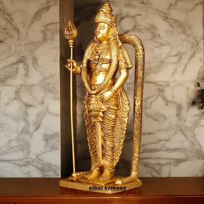 Buy online brass 30 cm Murugan Statue , Exquisite Brass Kartikeya Figurine for Sacred Altars and Home Décor by Nikur Essence Nikuressence