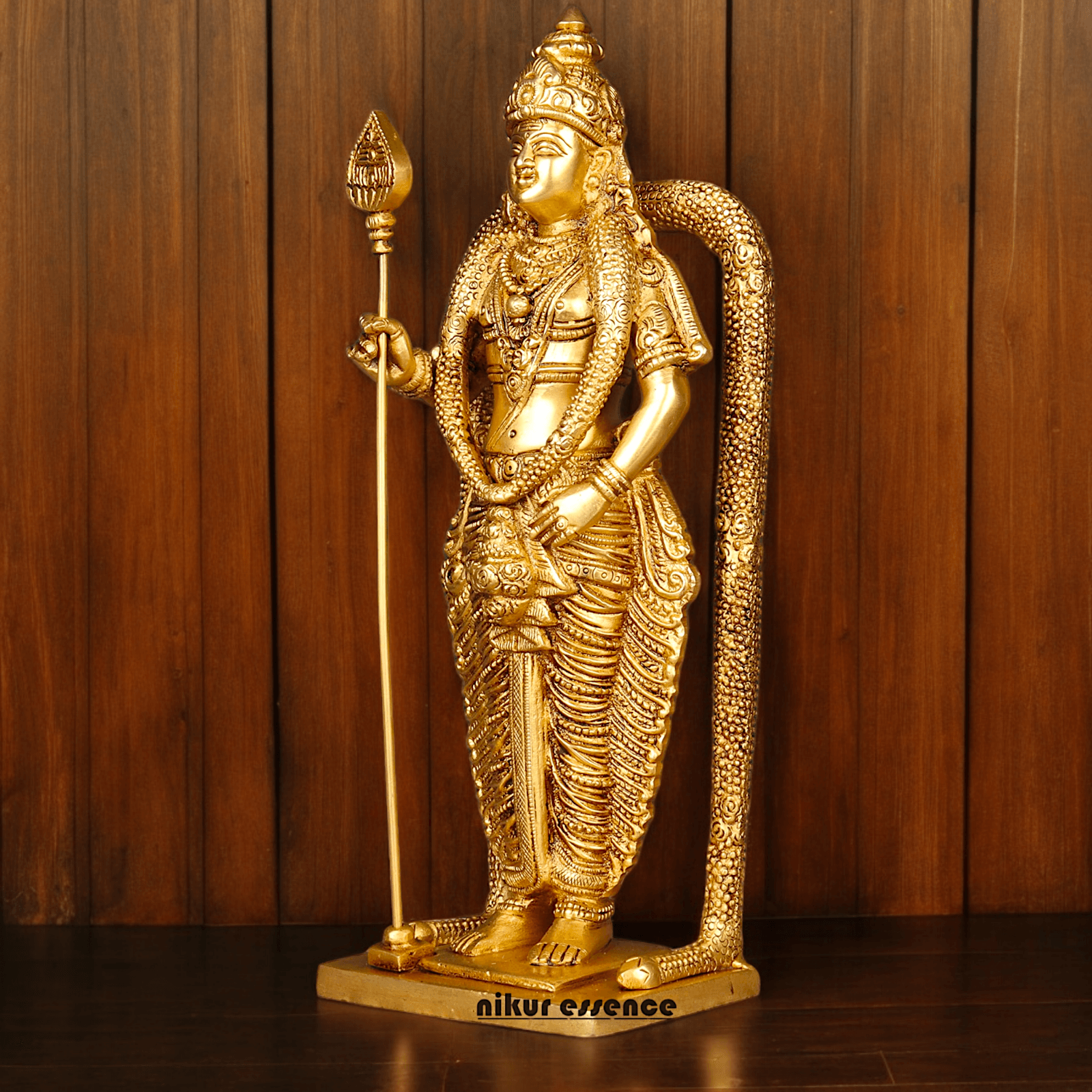 Buy online brass 30 cm Murugan Statue , Exquisite Brass Kartikeya Figurine for Sacred Altars and Home Décor by Nikur Essence Nikuressence