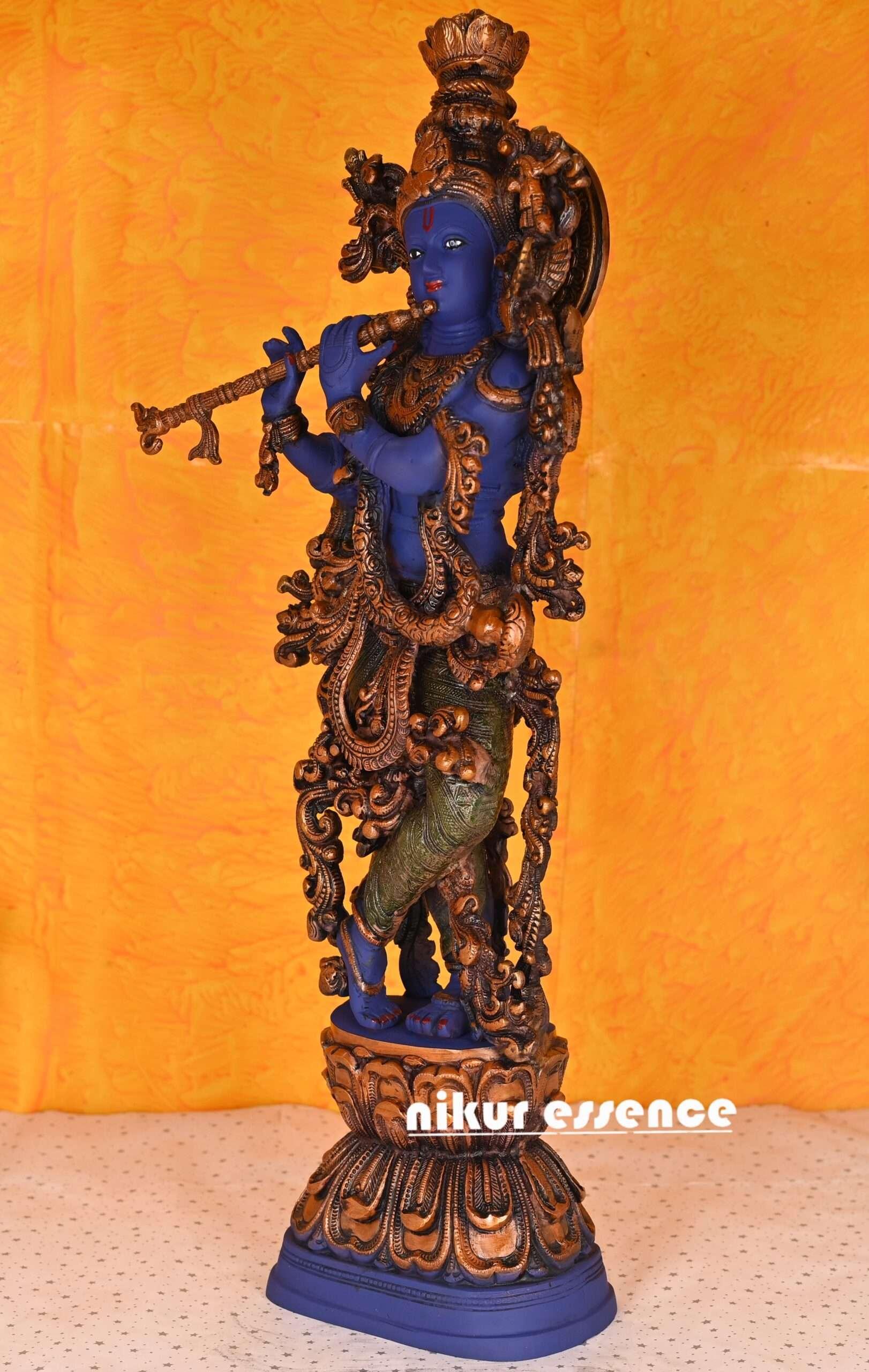 (Copy) (Copy) Vibrant Color Krishna Intricate Details Krishna Spiritual Decor Items with Large Brass Krishna Statue Nikuressence