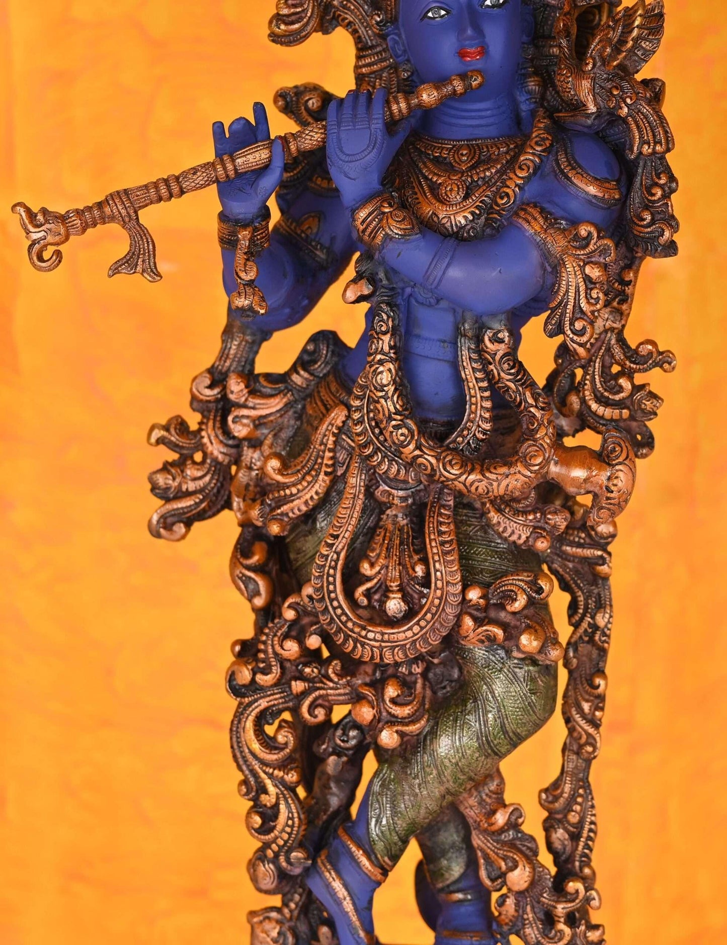 (Copy) (Copy) Vibrant Color Krishna Intricate Details Krishna Spiritual Decor Items with Large Brass Krishna Statue Nikuressence