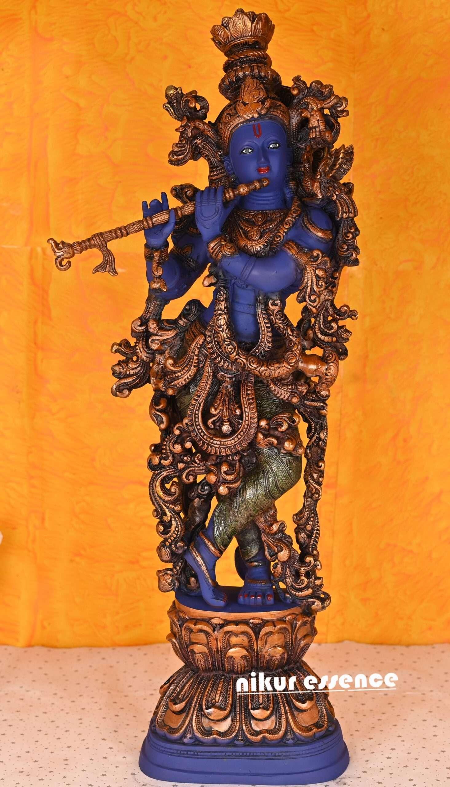(Copy) (Copy) Vibrant Color Krishna Intricate Details Krishna Spiritual Decor Items with Large Brass Krishna Statue Nikuressence