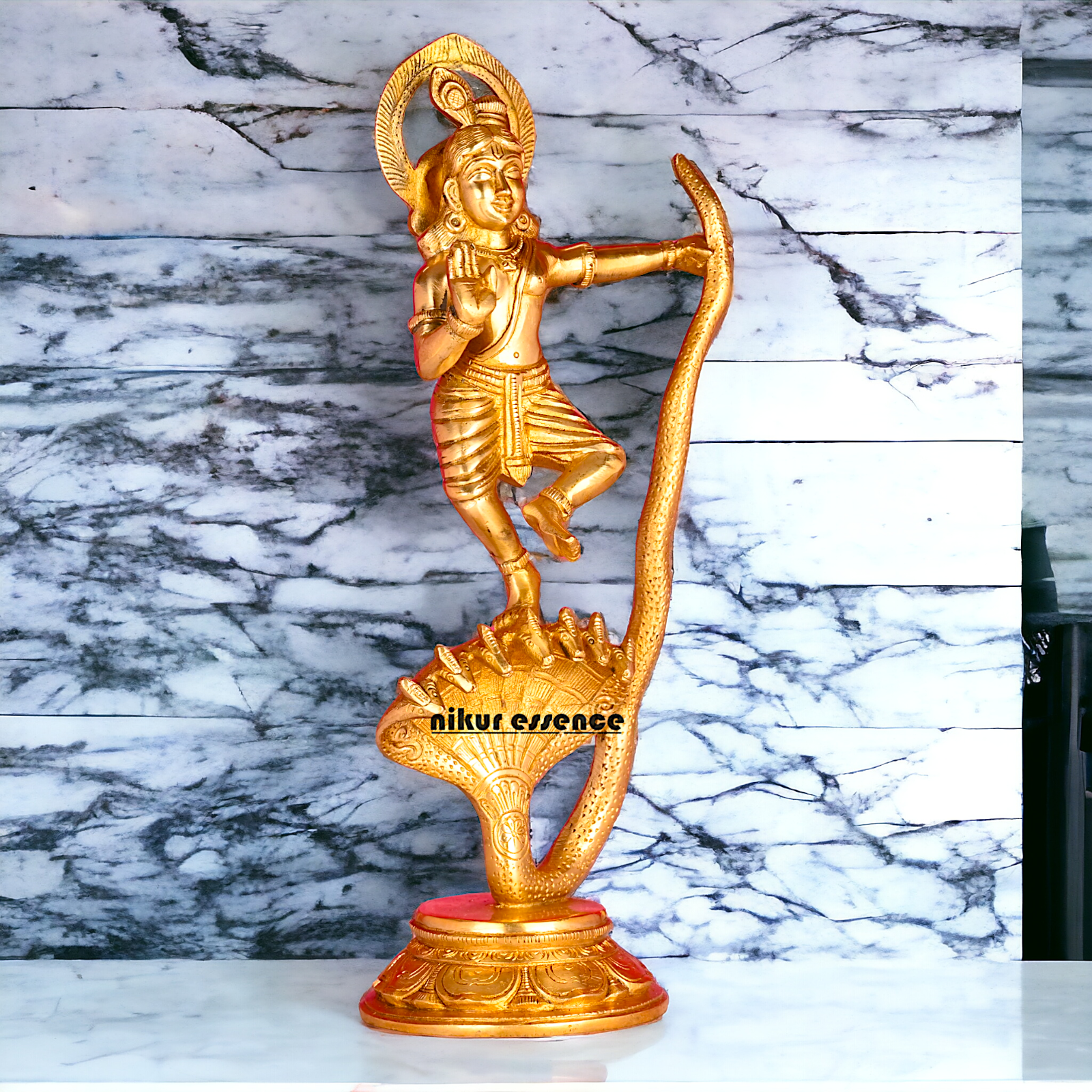 Online Brass Krishna Idol - 31 cm | Majestic Lord Krishna | By Nikur Essence Nikuressence