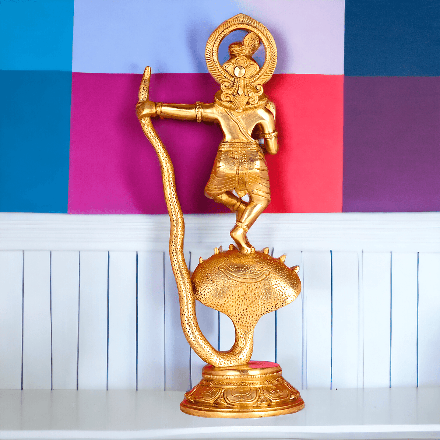 Online Brass Krishna Idol - 31 cm | Majestic Lord Krishna | By Nikur Essence Nikuressence