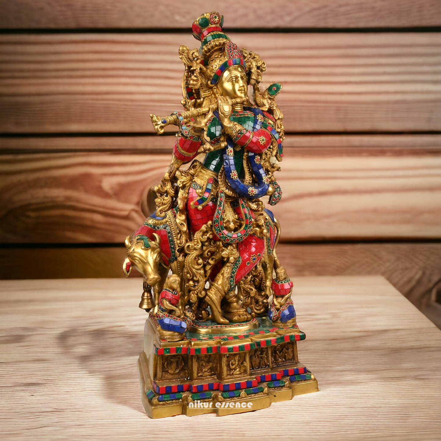 Online large Brass Krishna Cow with stone work Idol - 29 inches Nikuressence