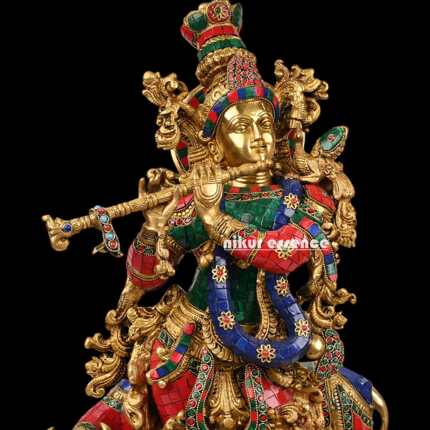Online large Brass Krishna Cow with stone work Idol - 29 inches Nikuressence