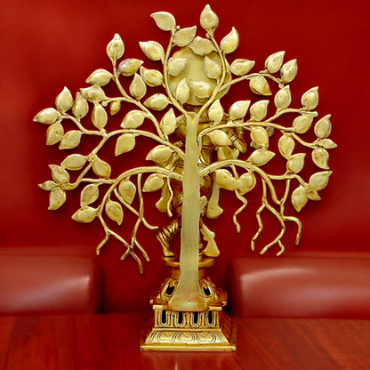Buy Brass Krishna Playing Flute with Tree Idol - 18 inches | Handcrafted Hindu Statue Nikuressence
