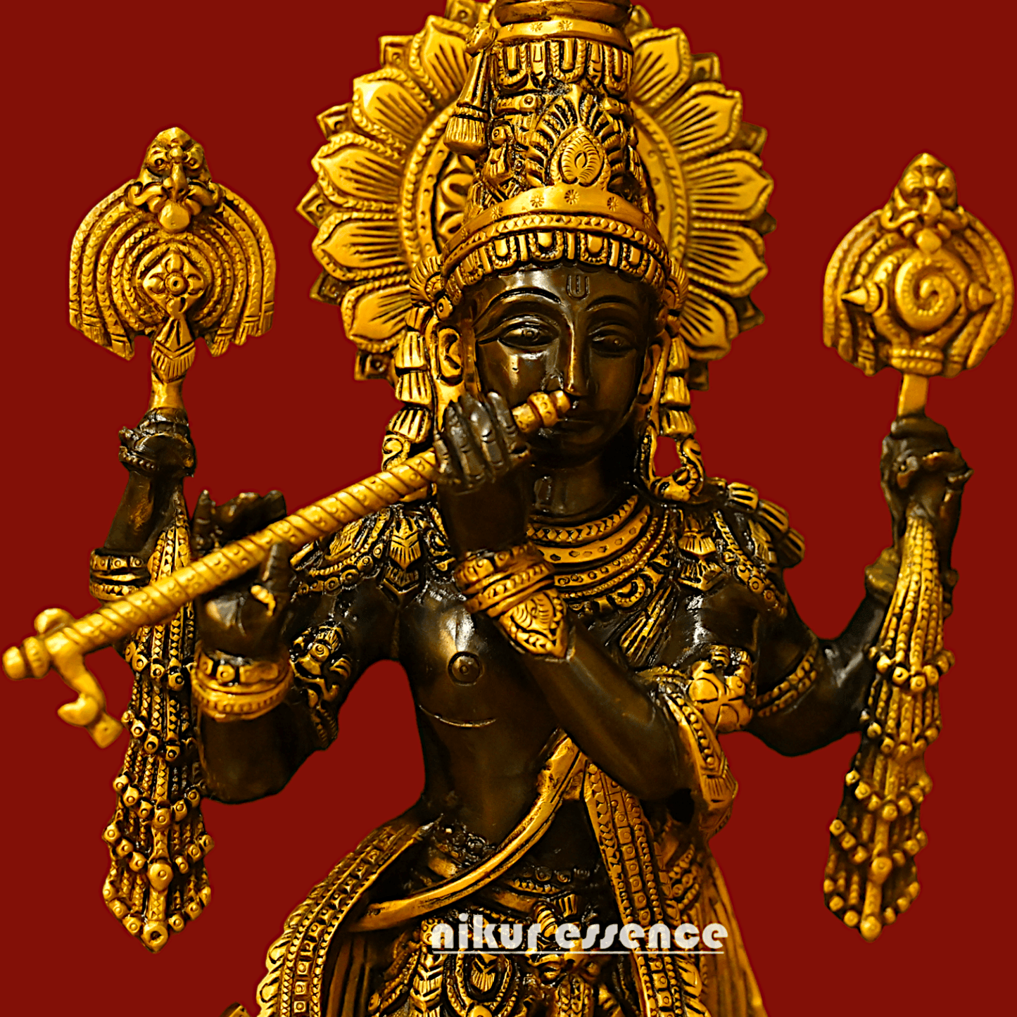 Brass Krishna statue: Intricate Handcrafted Detailing, Majestic Design, and Spiritual Elegance for Home and Temple Decoration Nikuressence