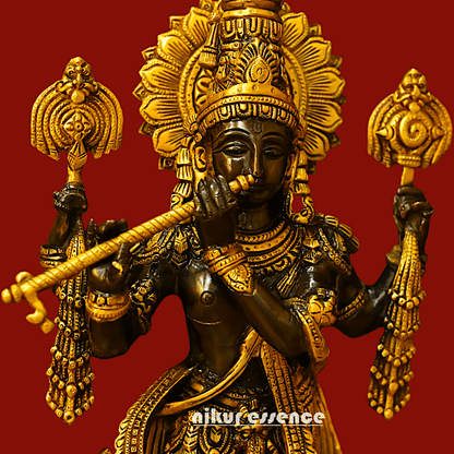 Brass Krishna statue: Intricate Handcrafted Detailing, Majestic Design, and Spiritual Elegance for Home and Temple Decoration Nikuressence