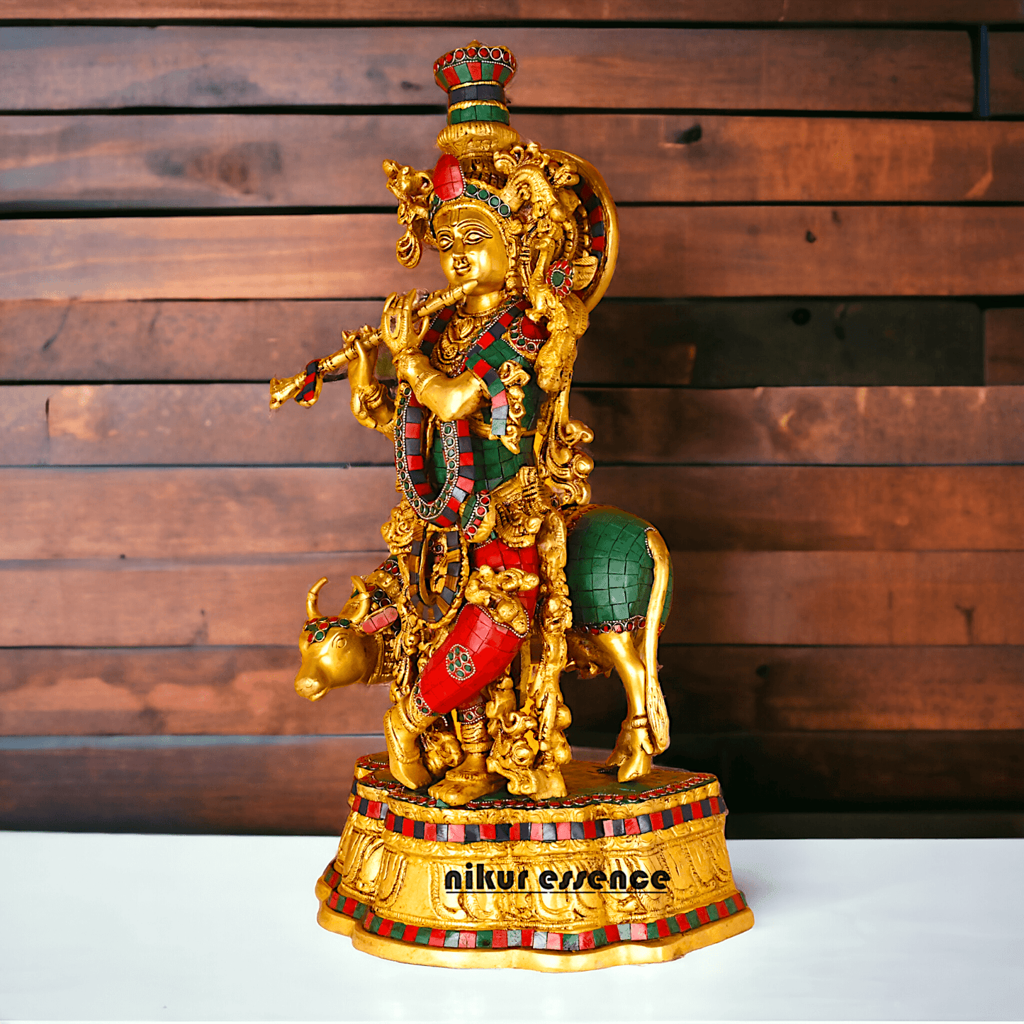 Buy Krishna with Cow | Brass Krishna with Cow | Pure Krishna with Cow-nikuressence Nikuressence