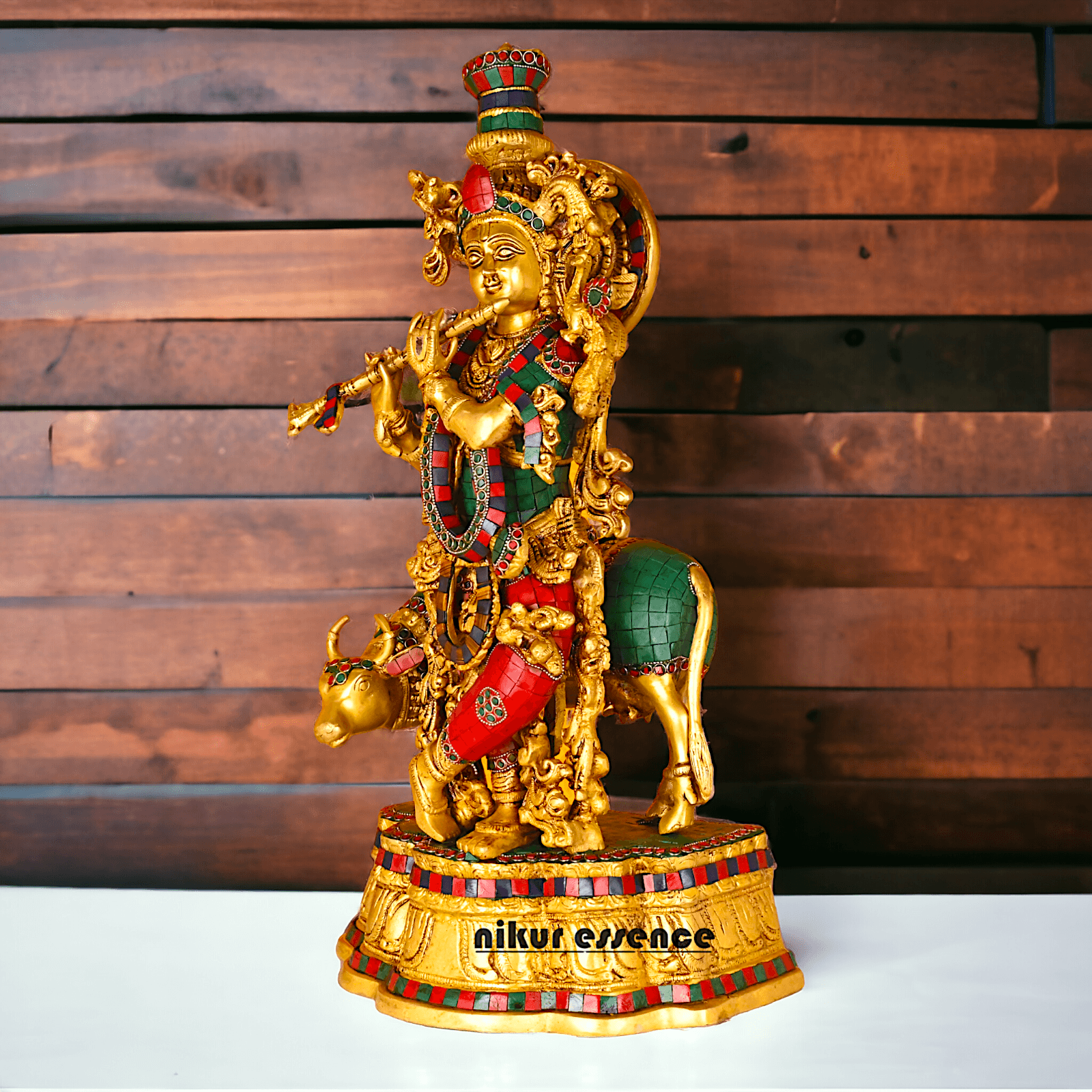 Buy Krishna with Cow | Brass Krishna with Cow | Pure Krishna with Cow-nikuressence Nikuressence