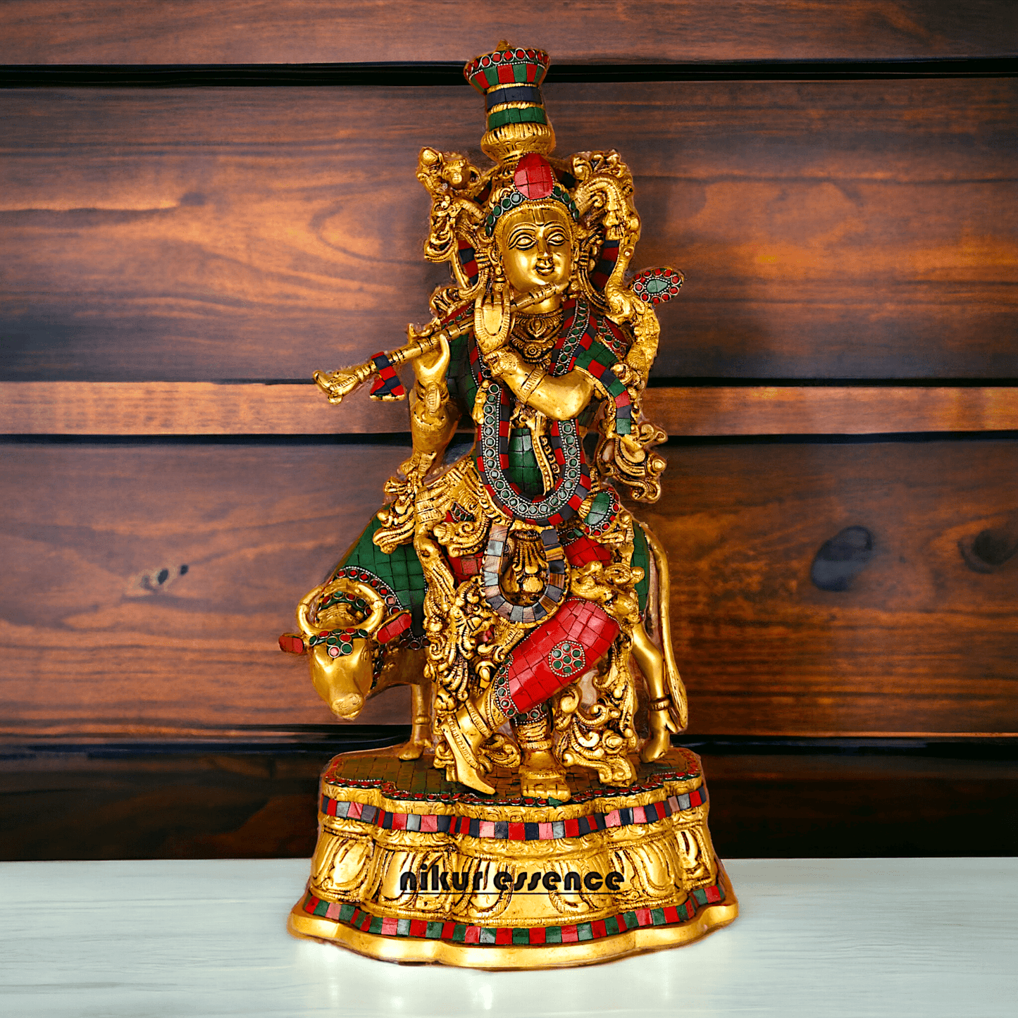 Buy Krishna with Cow | Brass Krishna with Cow | Pure Krishna with Cow-nikuressence Nikuressence