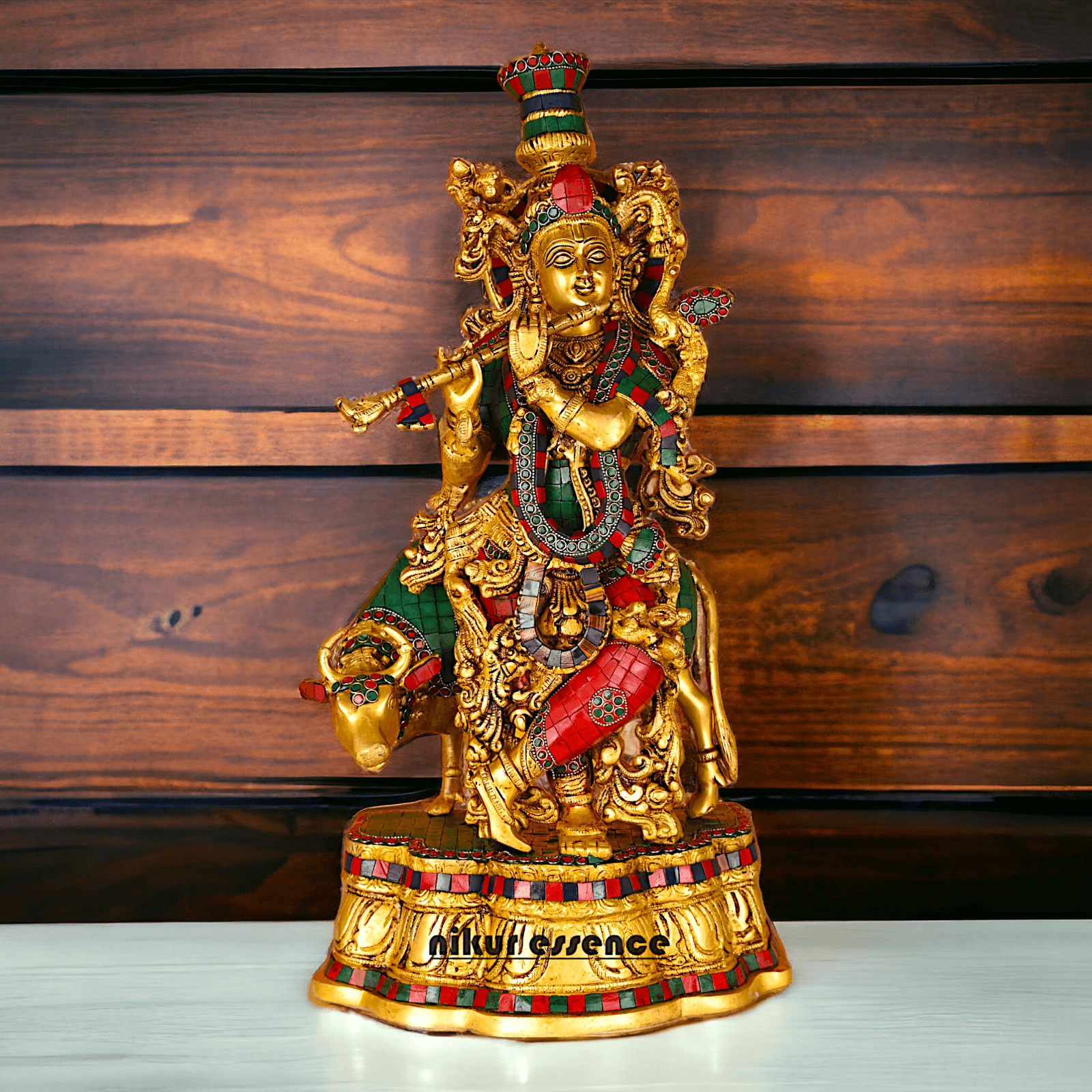 Buy Krishna with Cow | Brass Krishna with Cow | Pure Krishna with Cow-nikuressence Nikuressence