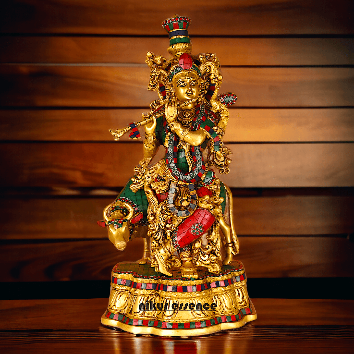 Buy Krishna with Cow | Brass Krishna with Cow | Pure Krishna with Cow-nikuressence Nikuressence