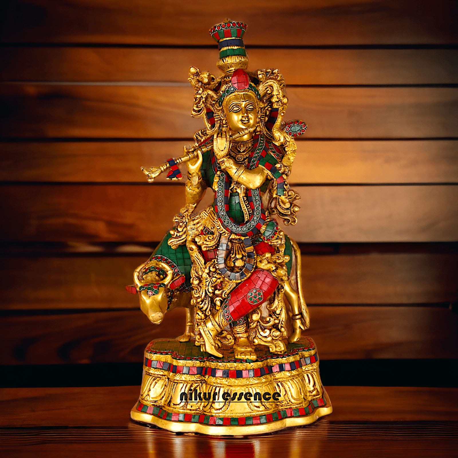 Buy Krishna with Cow | Brass Krishna with Cow | Pure Krishna with Cow-nikuressence Nikuressence