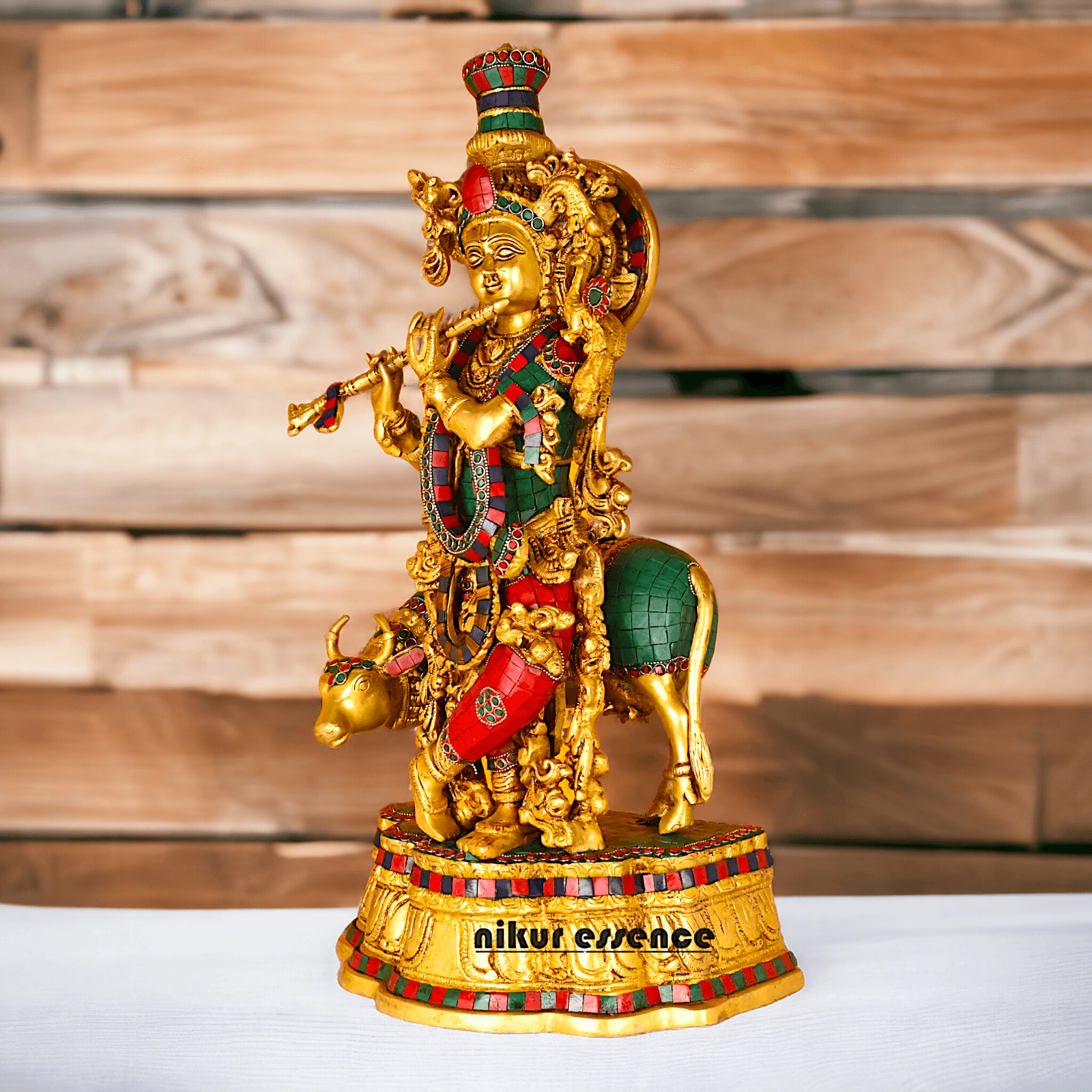 Buy Krishna with Cow | Brass Krishna with Cow | Pure Krishna with Cow-nikuressence Nikuressence