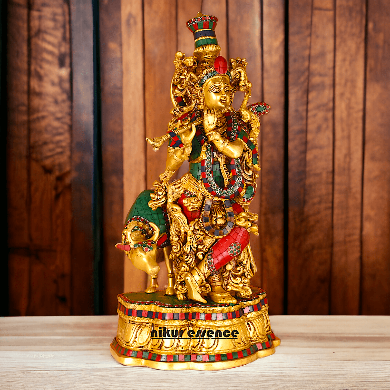 Buy Krishna with Cow | Brass Krishna with Cow | Pure Krishna with Cow-nikuressence Nikuressence