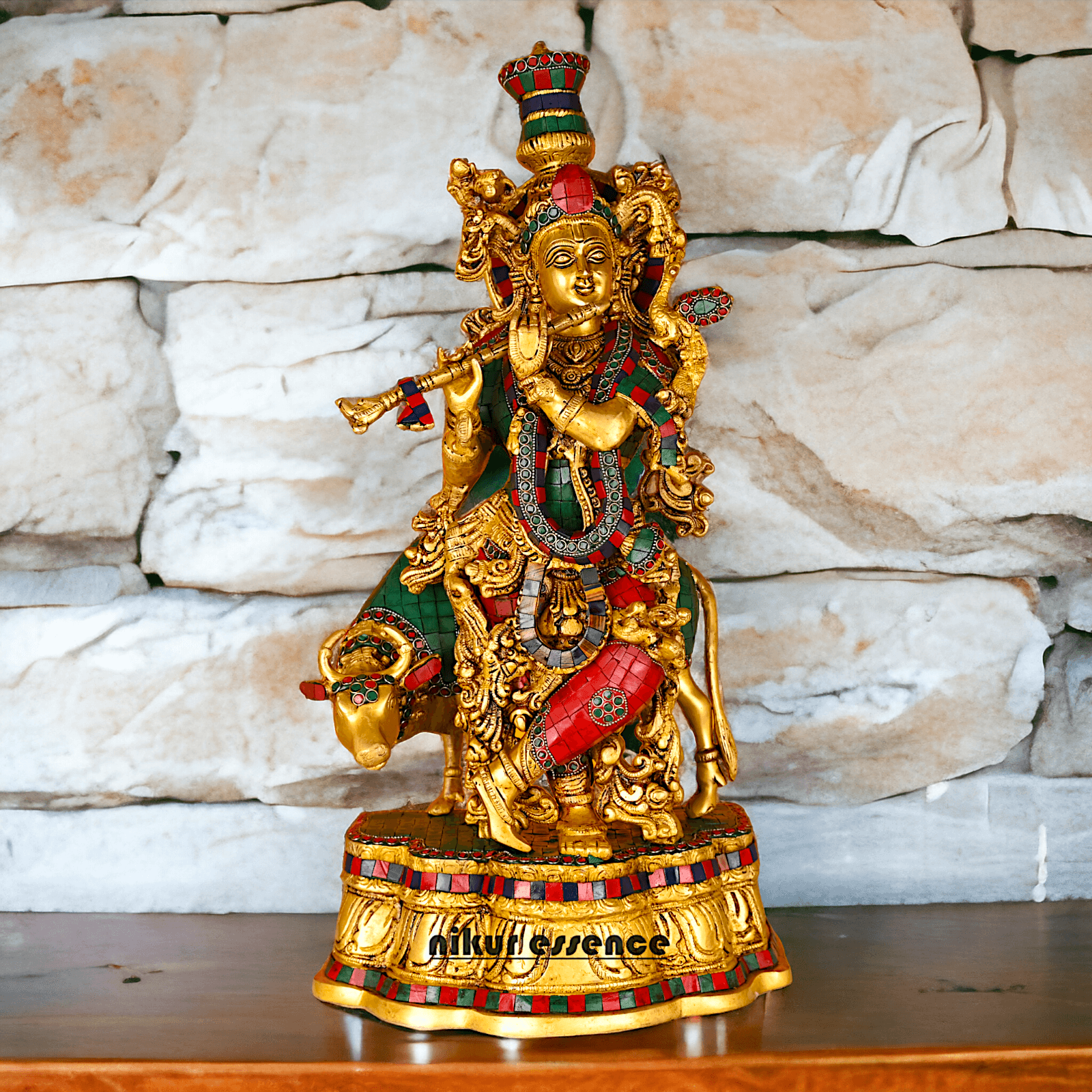 Buy Krishna with Cow | Brass Krishna with Cow | Pure Krishna with Cow-nikuressence Nikuressence