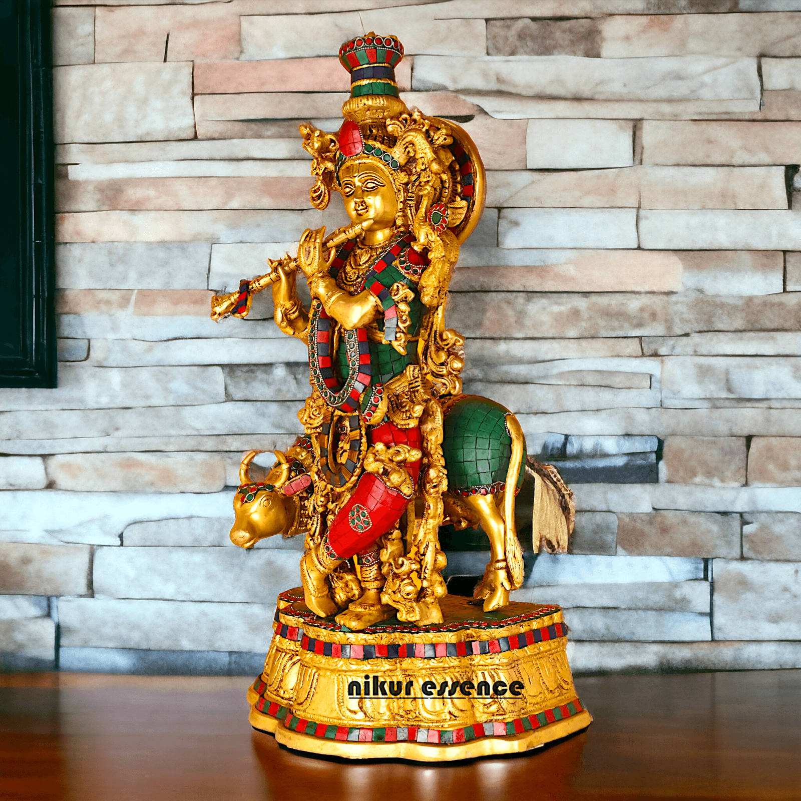 Buy Krishna with Cow | Brass Krishna with Cow | Pure Krishna with Cow-nikuressence Nikuressence