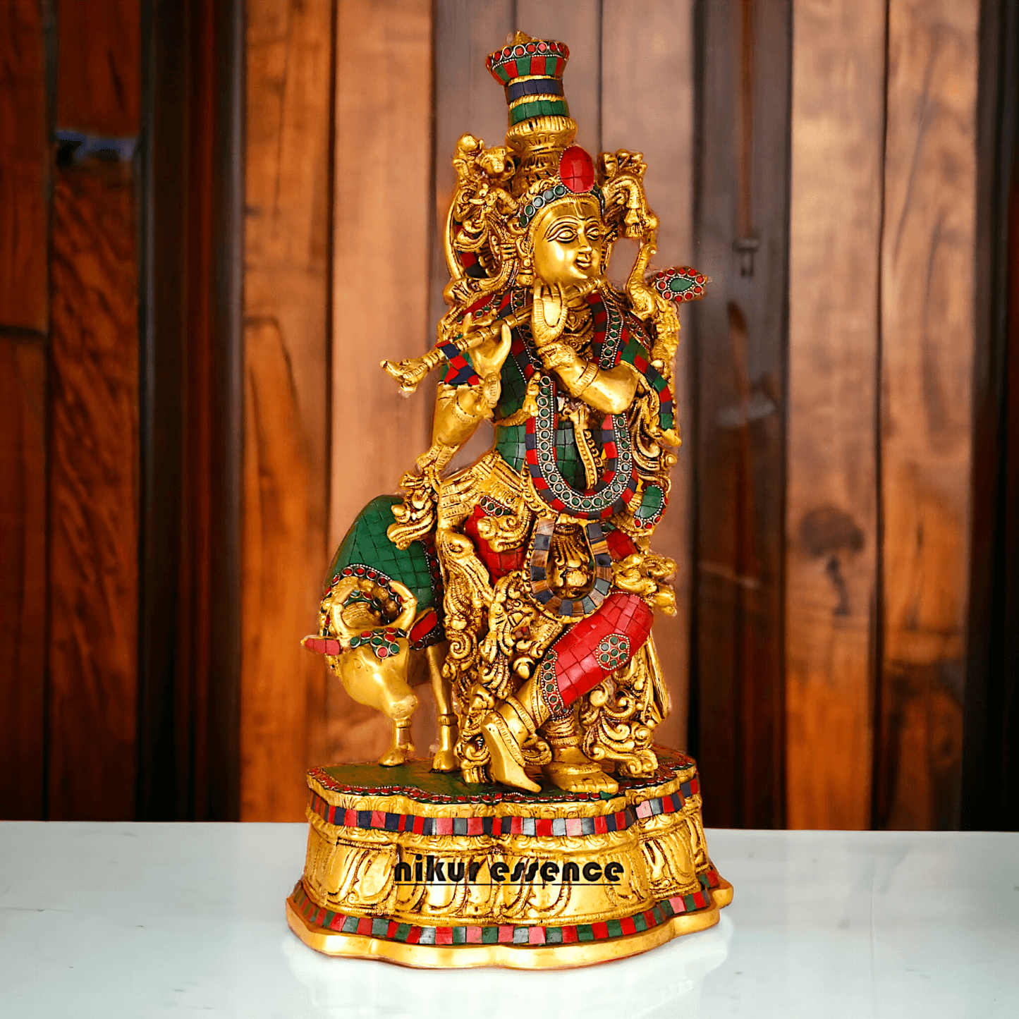 Buy Krishna with Cow | Brass Krishna with Cow | Pure Krishna with Cow-nikuressence Nikuressence