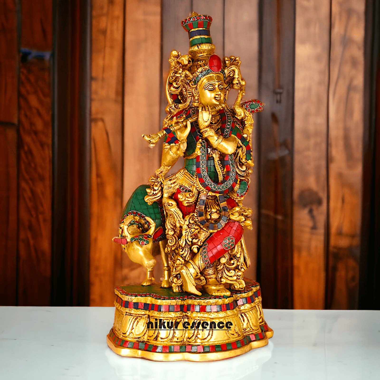 Buy Krishna with Cow | Brass Krishna with Cow | Pure Krishna with Cow-nikuressence Nikuressence