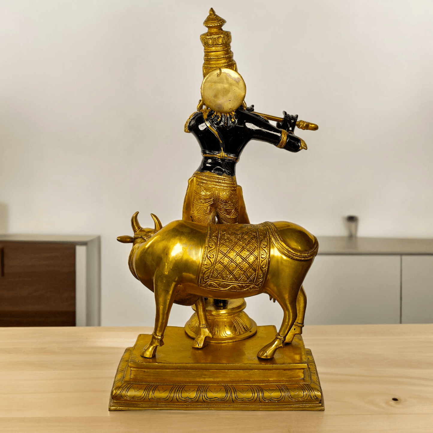 Large brass Krishna with Cow Statue | brass Krishna with Cow Statue- 25 inch height Nikuressence