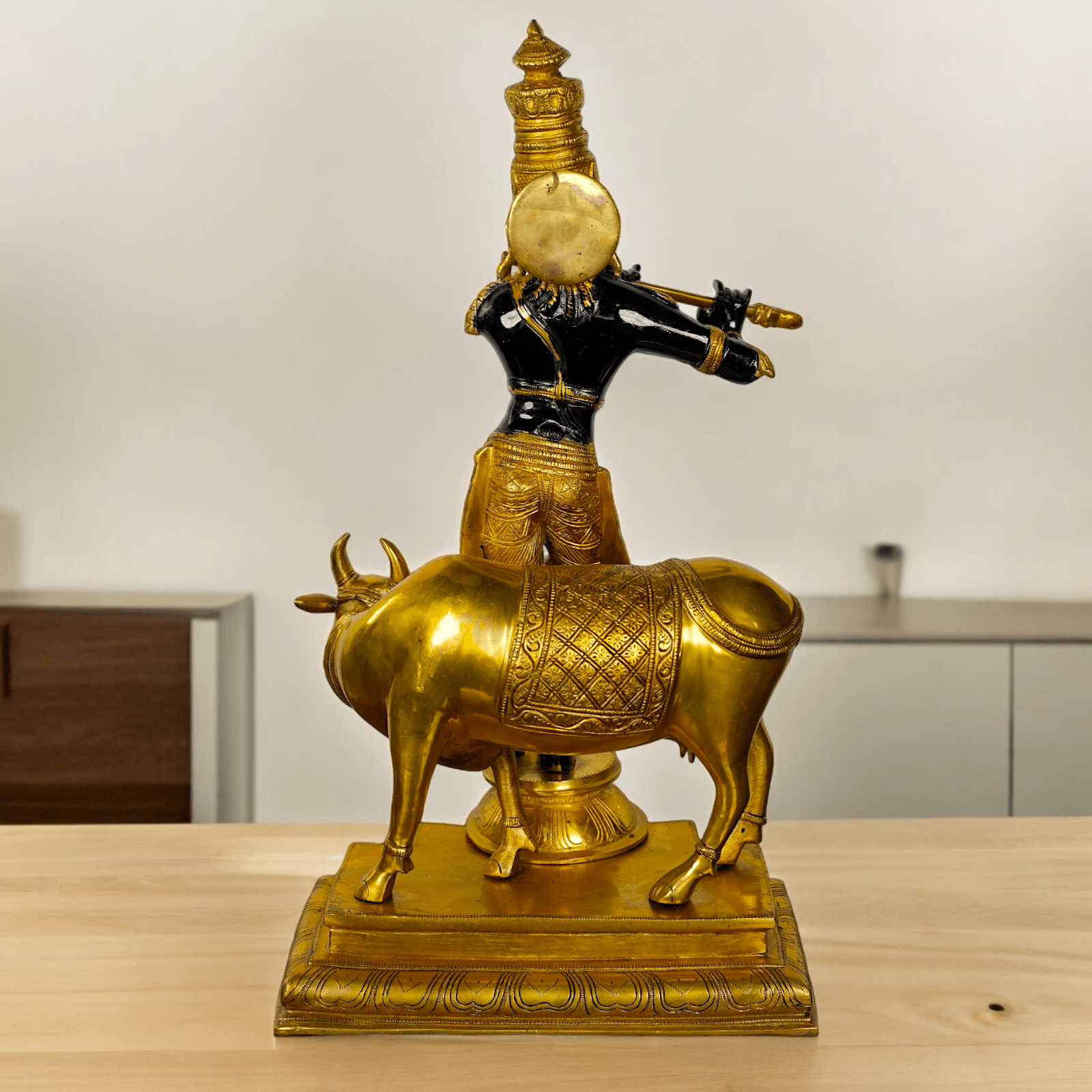 Large brass Krishna with Cow Statue | brass Krishna with Cow Statue- 25 inch height Nikuressence