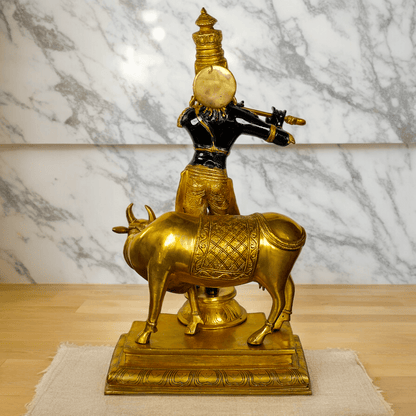 Large brass Krishna with Cow Statue | brass Krishna with Cow Statue- 25 inch height Nikuressence