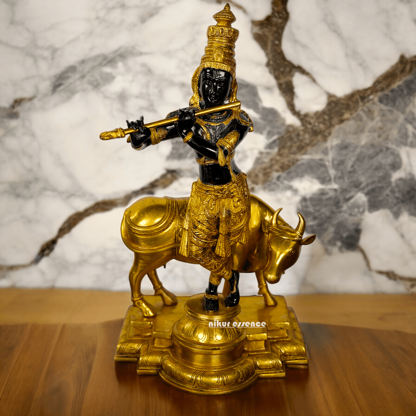 Large brass Krishna with Cow Statue | brass Krishna with Cow Statue- 25 inch height Nikuressence