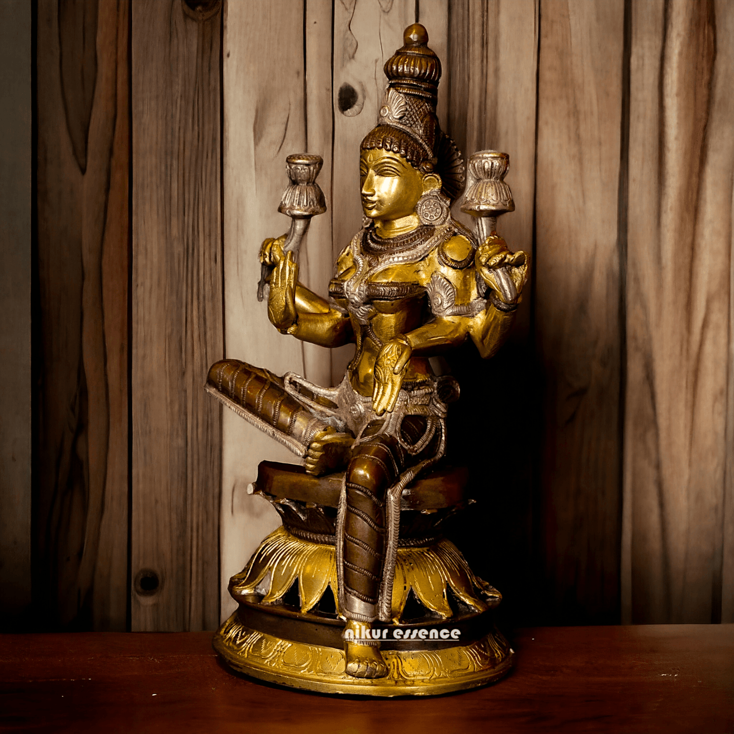 Buy Brass Lakshmi Devi Seated on a Lotus, Handcrafted 12-Inch Spiritual Masterpiece for Home Decor and Puja Room Nikuressence