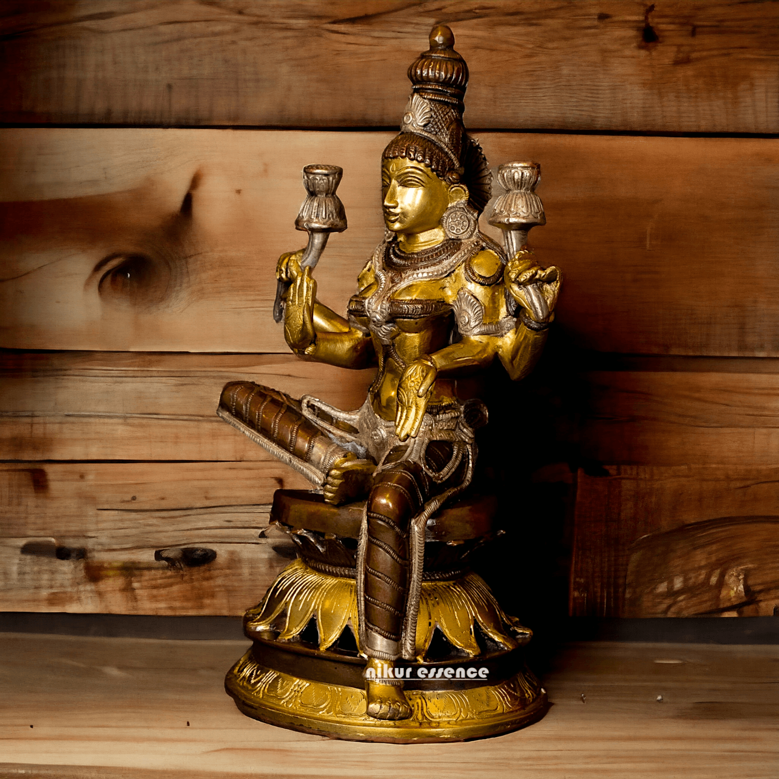 Buy Brass Lakshmi Devi Seated on a Lotus, Handcrafted 12-Inch Spiritual Masterpiece for Home Decor and Puja Room Nikuressence