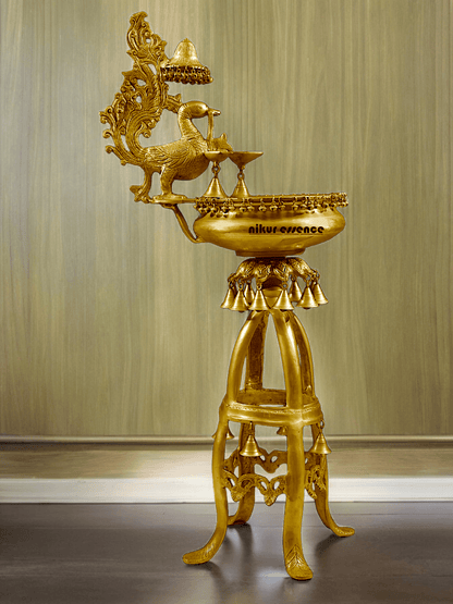 Large Size brass Decorative Lamp with Hanging Bells and Ghungroos Nikuressence