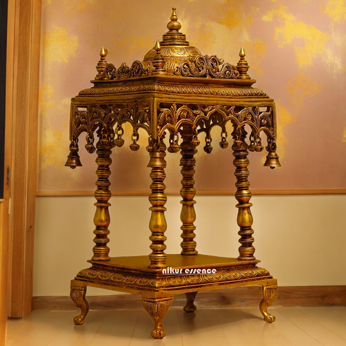 Solid Brass Large Temple with hanging Bells - 21 inches height Nikuressence