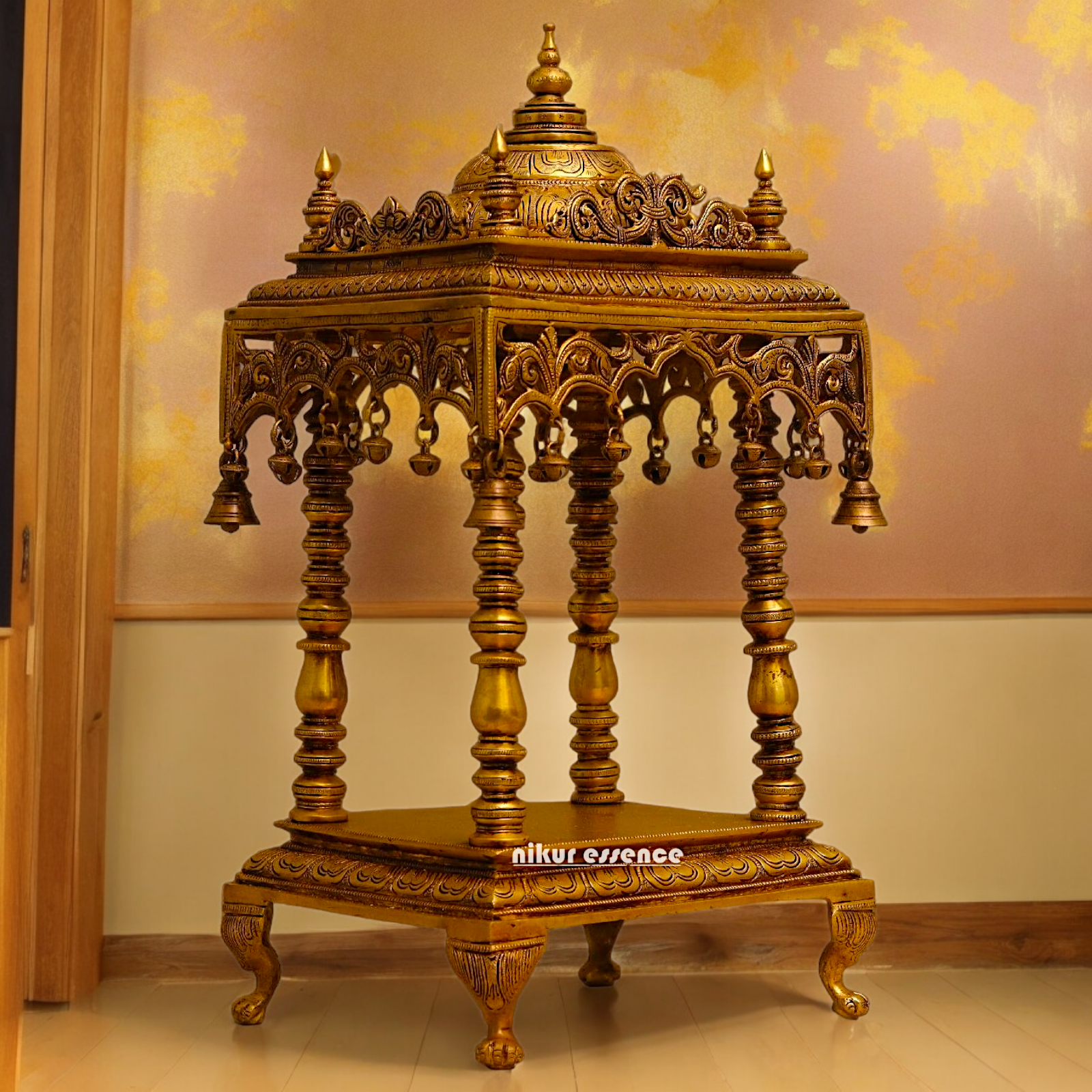 Solid Brass Large Temple with hanging Bells - 21 inches height Nikuressence