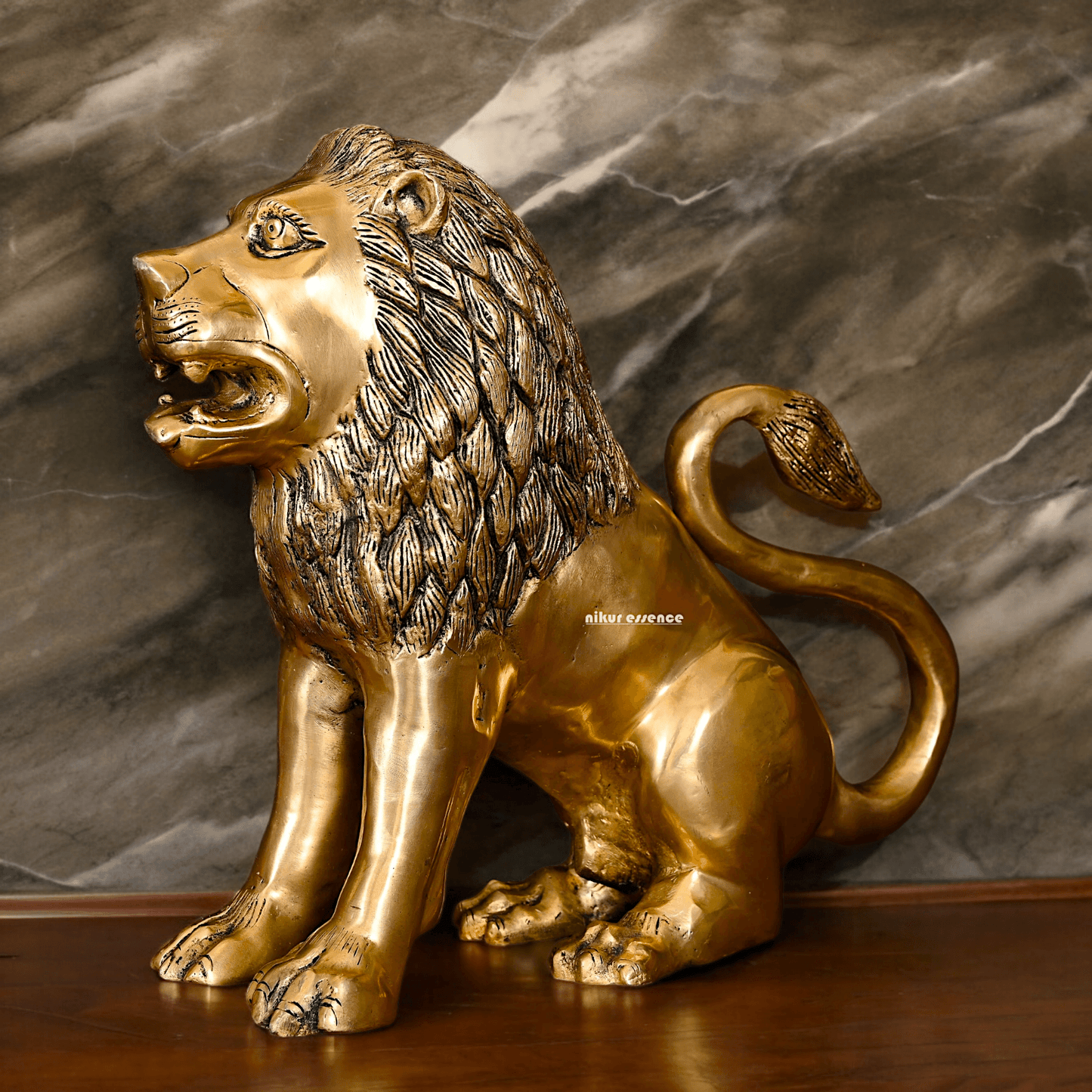 Large Solid Brass Lion Statue by Nikur Essence - 16 inch Nikuressence