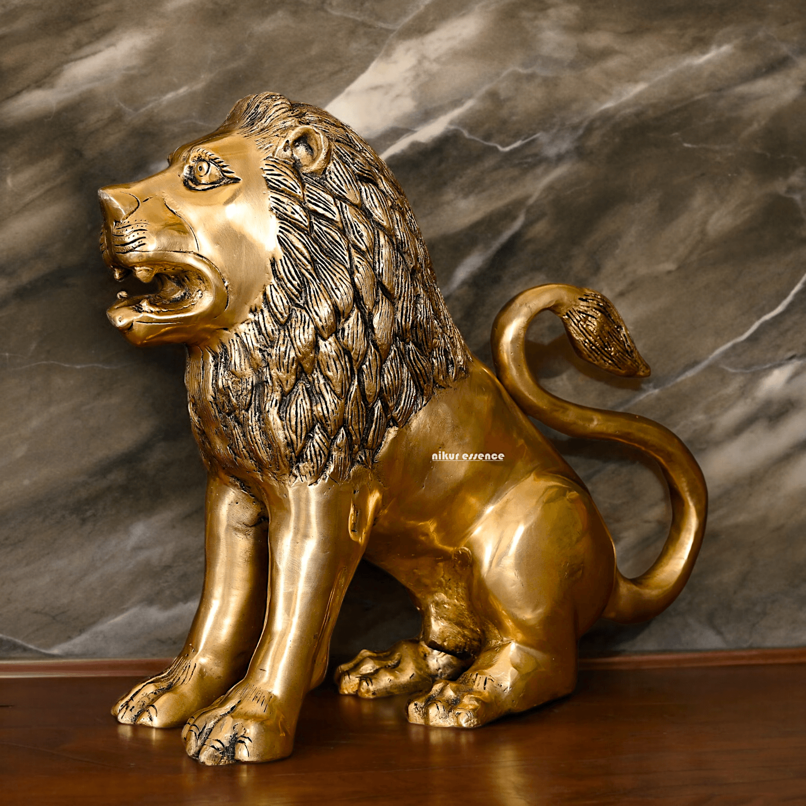 Large Solid Brass Lion Statue by Nikur Essence - 16 inch Nikuressence