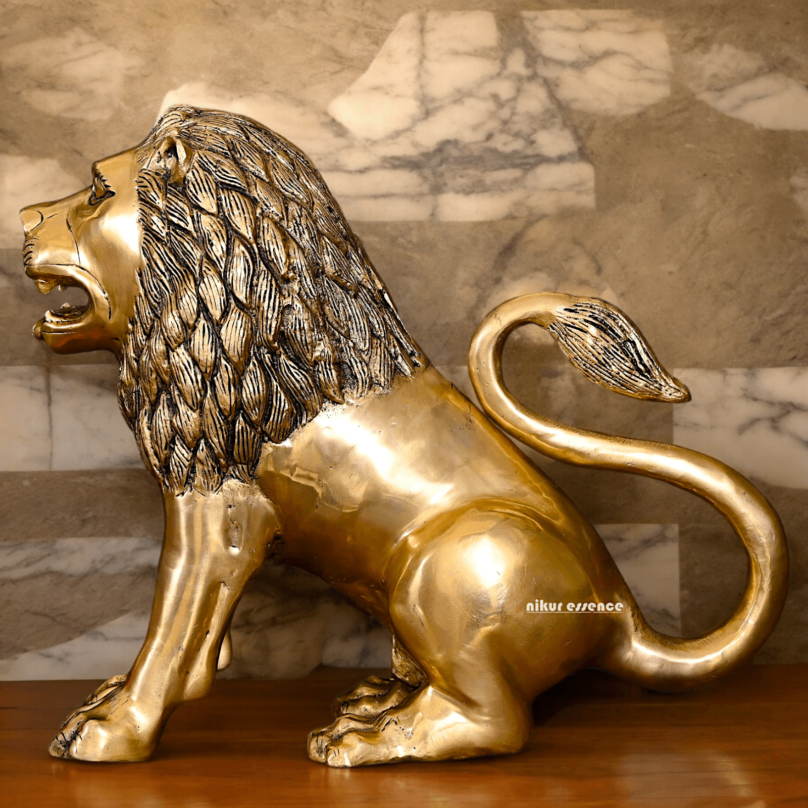 Large Solid Brass Lion Statue by Nikur Essence - 16 inch Nikuressence