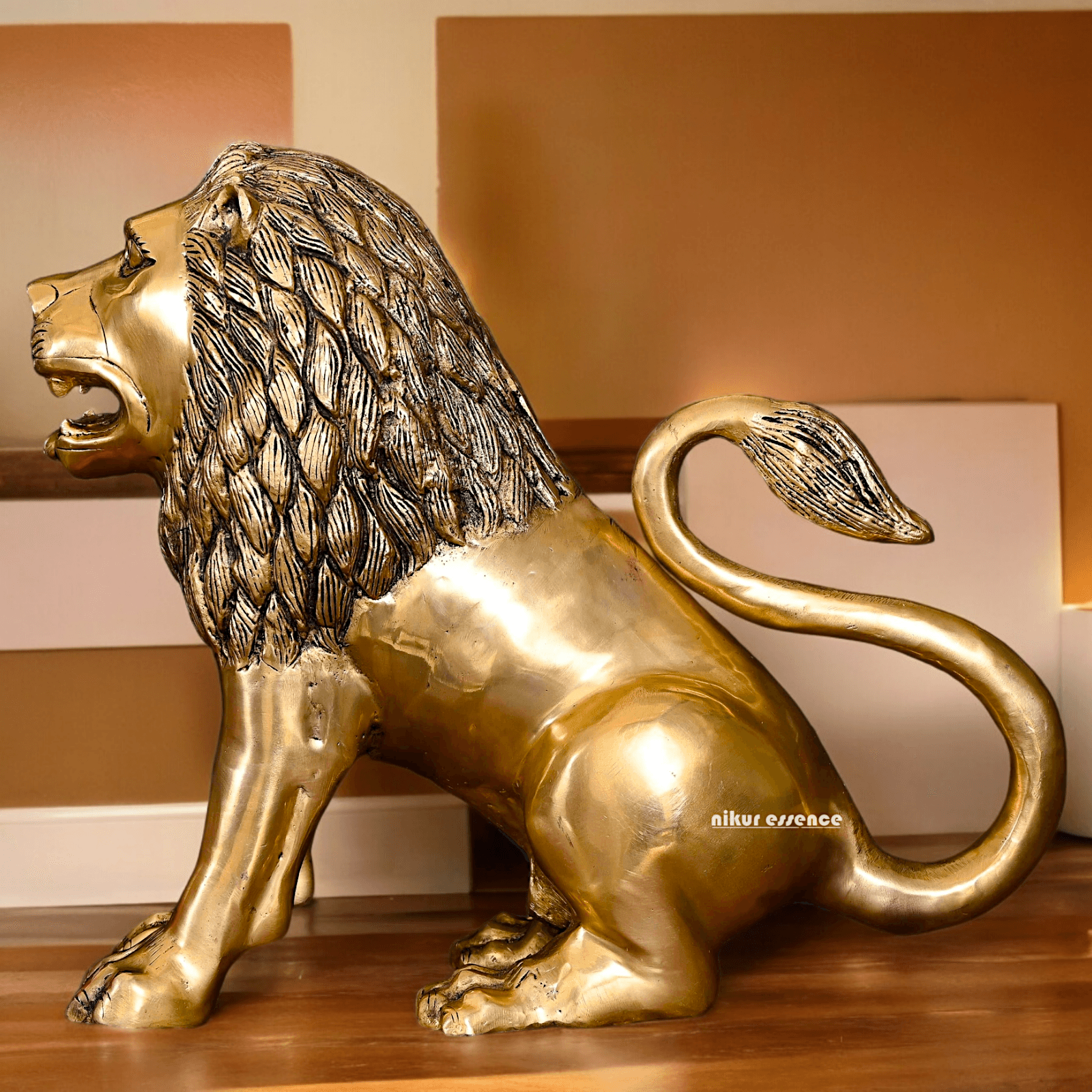 Large Solid Brass Lion Statue by Nikur Essence - 16 inch Nikuressence