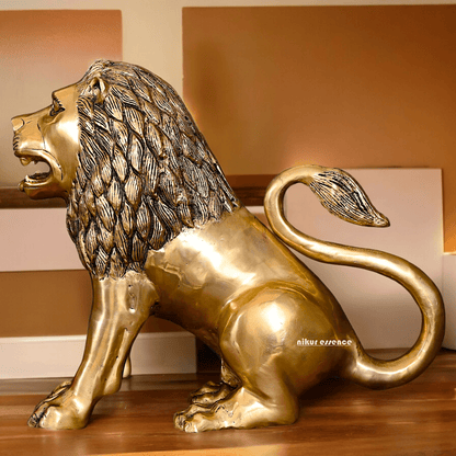 Large Solid Brass Lion Statue by Nikur Essence - 16 inch Nikuressence
