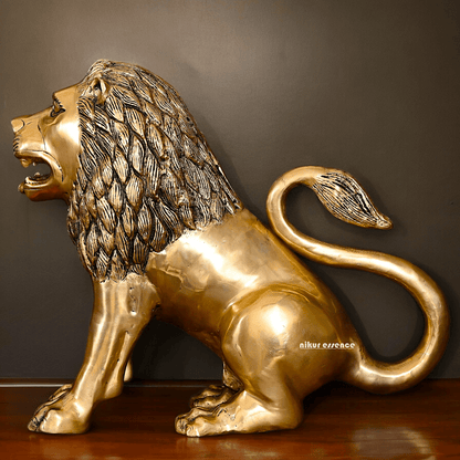 Large Solid Brass Lion Statue by Nikur Essence - 16 inch Nikuressence