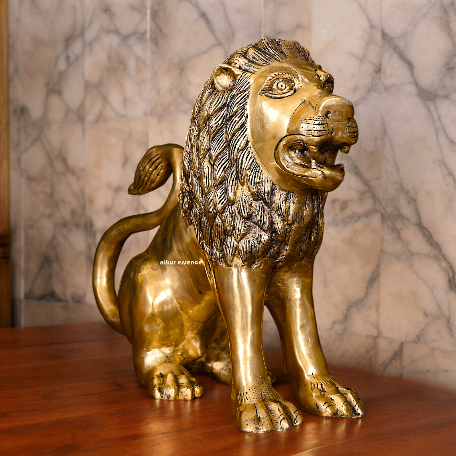 Large Solid Brass Lion Statue by Nikur Essence - 16 inch Nikuressence