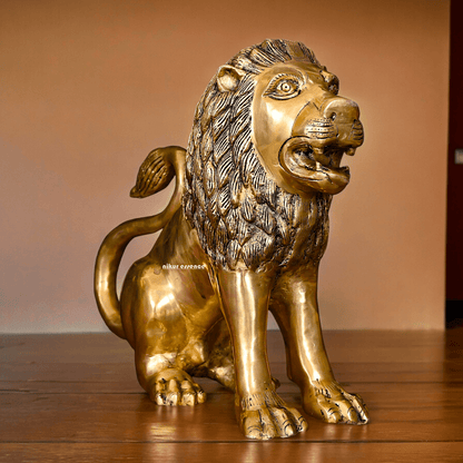 Large Solid Brass Lion Statue by Nikur Essence - 16 inch Nikuressence