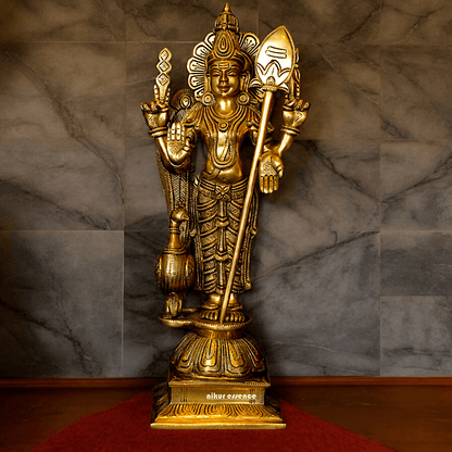 Superfine brass 34 cm Lord Karthikeya Brass Statue - Majestic Handcrafted South Indian Hindu Deity Nikuressence