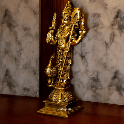 Superfine brass 34 cm Lord Karthikeya Brass Statue - Majestic Handcrafted South Indian Hindu Deity Nikuressence