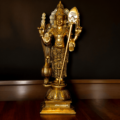 Superfine brass 34 cm Lord Karthikeya Brass Statue - Majestic Handcrafted South Indian Hindu Deity Nikuressence