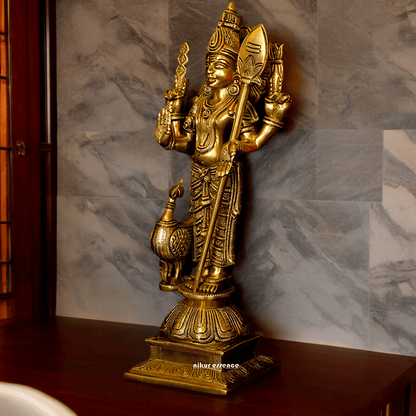 Superfine brass 34 cm Lord Karthikeya Brass Statue - Majestic Handcrafted South Indian Hindu Deity Nikuressence