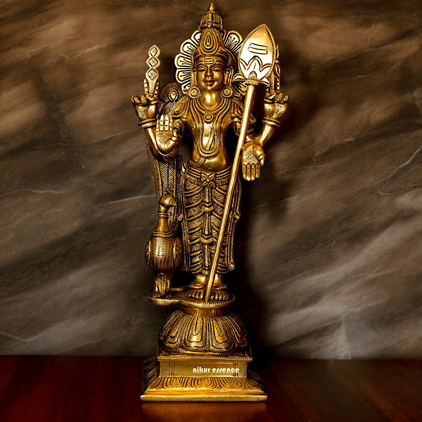 Superfine brass 34 cm Lord Karthikeya Brass Statue - Majestic Handcrafted South Indian Hindu Deity Nikuressence