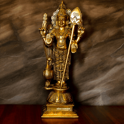 Superfine brass 34 cm Lord Karthikeya Brass Statue - Majestic Handcrafted South Indian Hindu Deity Nikuressence