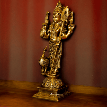 Superfine brass 34 cm Lord Karthikeya Brass Statue - Majestic Handcrafted South Indian Hindu Deity Nikuressence