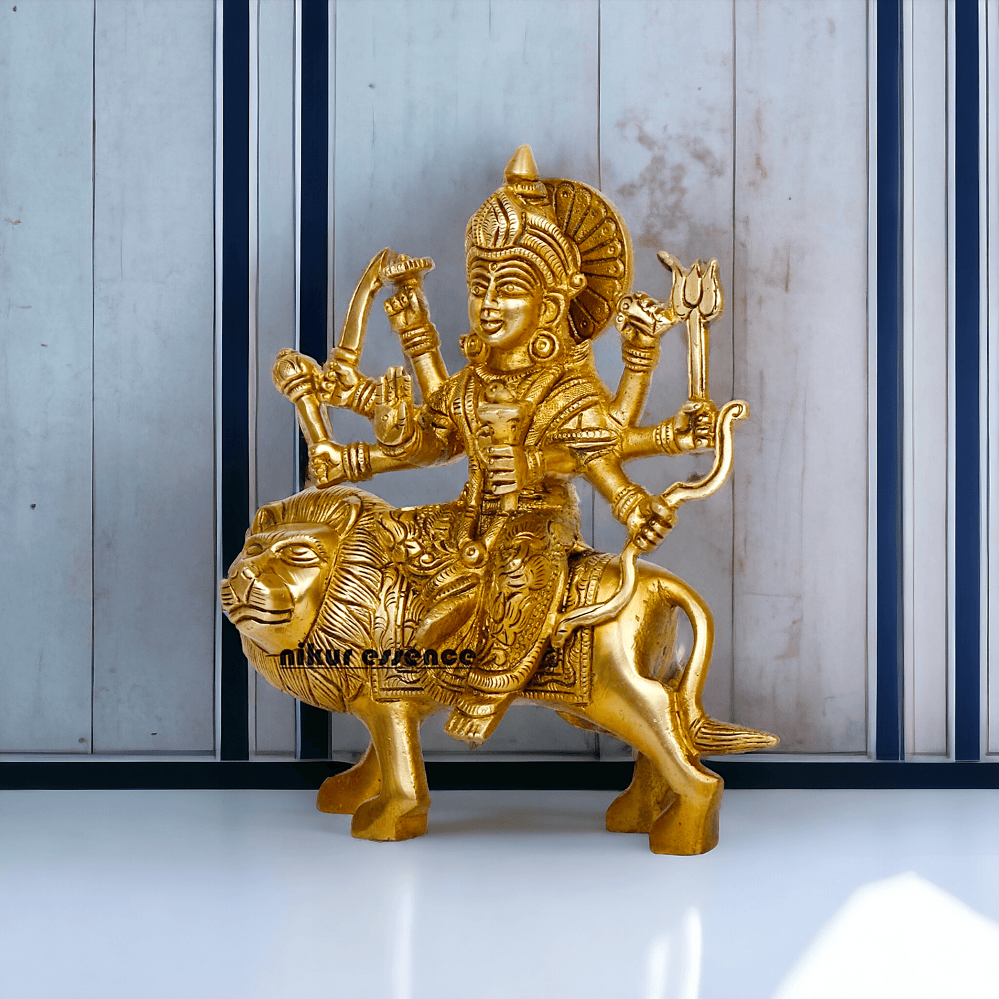 Online Brass Maa Durga Idol Sitting on Lion – 17 cm Majestic Divine Sculpture by Nikur Essence Nikuressence